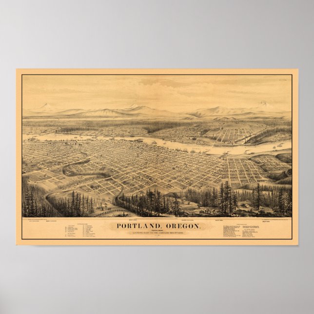 Portland OR Panoramic Map DIGITALLY REMASTERED Poster (Front)