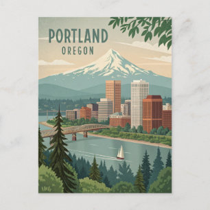 Portland Oregon Bridge and Mountain View Postcard