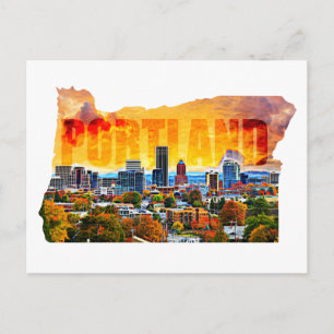 Portland Oregon Cityscape in Map Outline Postcard