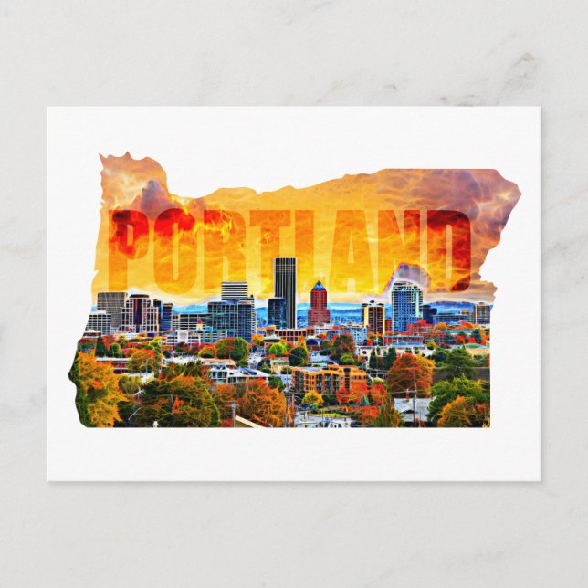 Portland Oregon Cityscape in Map Outline Postcard (Front)