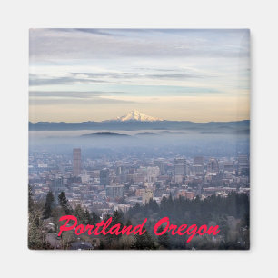 Portland Oregon Downtown Foggy Cityscape Skyline Magnet