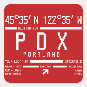 Portland Oregon Internation Ariport Code IATA Square Sticker