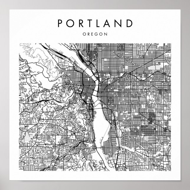 Portland Oregon Minimal Modern Street Map Poster (Front)