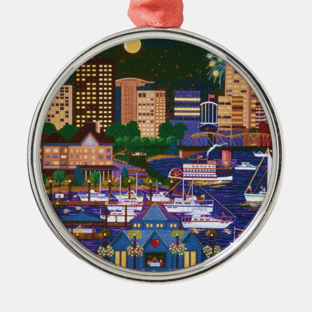 Portland Oregon @ Night Metal Ornament (Front)