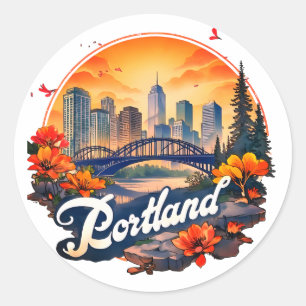 Portland Oregon Skyline Classic Round Sticker