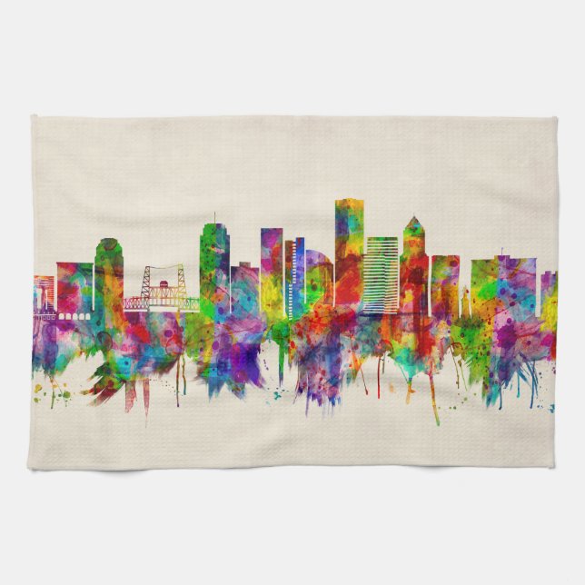 Portland Oregon Skyline Tea Towel (Horizontal)