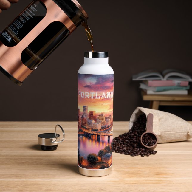 Portland Oregon Skyline Water Bottle (Coffee (Rotated))