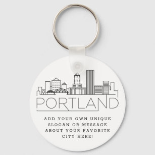 Portland, Oregon Stylized Skyline   Custom Slogan Key Ring