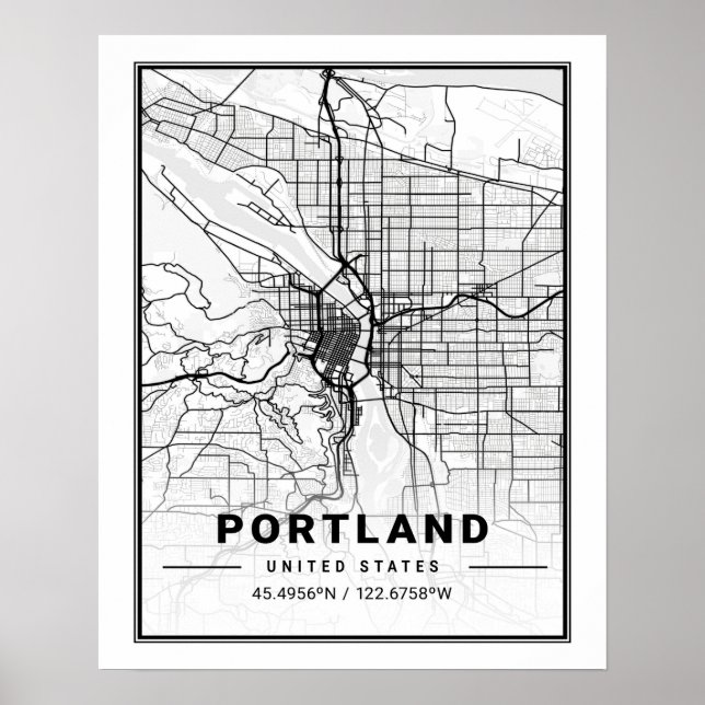 Portland Oregon USA Travel City Map Poster (Front)