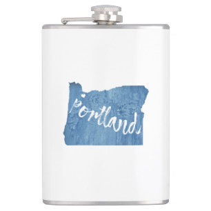 Portland, Oregon Wood Grain Hip Flask
