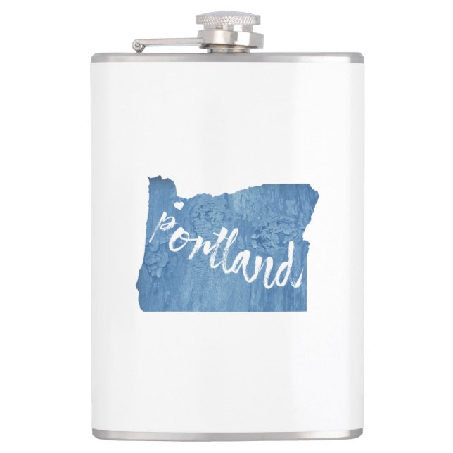 Portland, Oregon Wood Grain Hip Flask (Front)