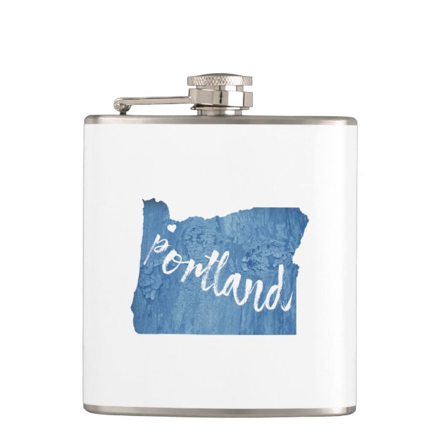 Portland, Oregon Wood Grain Hip Flask (Front)