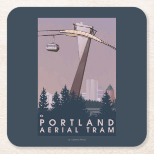 Portland, OregonAerial Tram Scene Square Paper Coaster
