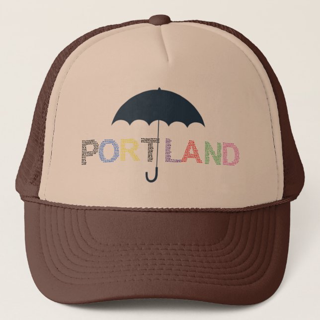 Portland Rain Weather Brown Tan Baseball Cap Hat (Front)
