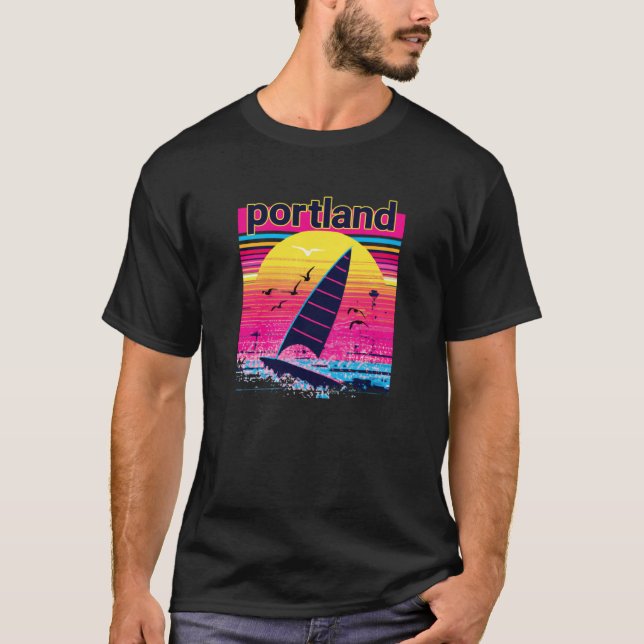 Portland Retro 80s Style Souvenir Beach T-Shirt (Front)