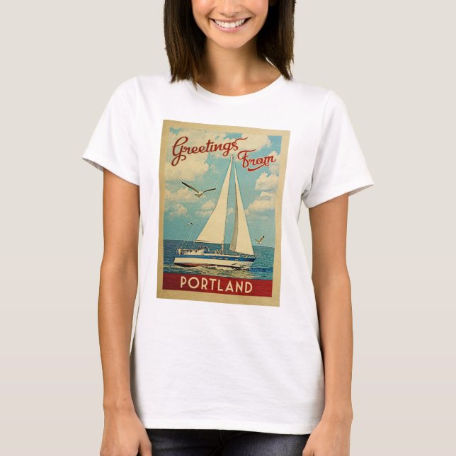 Portland Sailboat Vintage Travel Maine T-Shirt (Front)