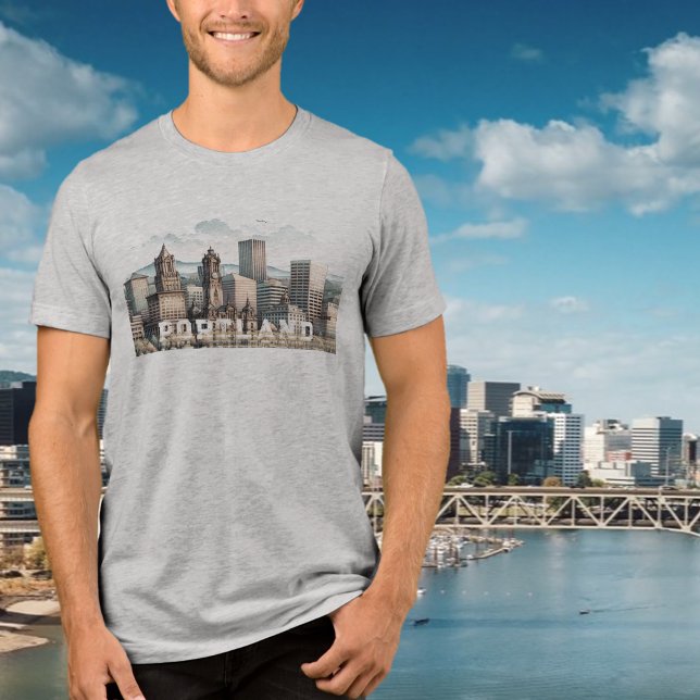 Portland Skyline Graphic T-Shirt Tri-Blend Shirt (Creator Uploaded)