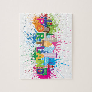 Portland Skyline Paint Splatter Illustration Jigsaw Puzzle