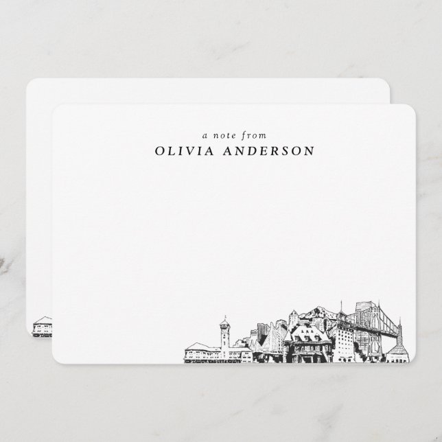Portland Skyline Sketch Personalised Note Cards (Front/Back)