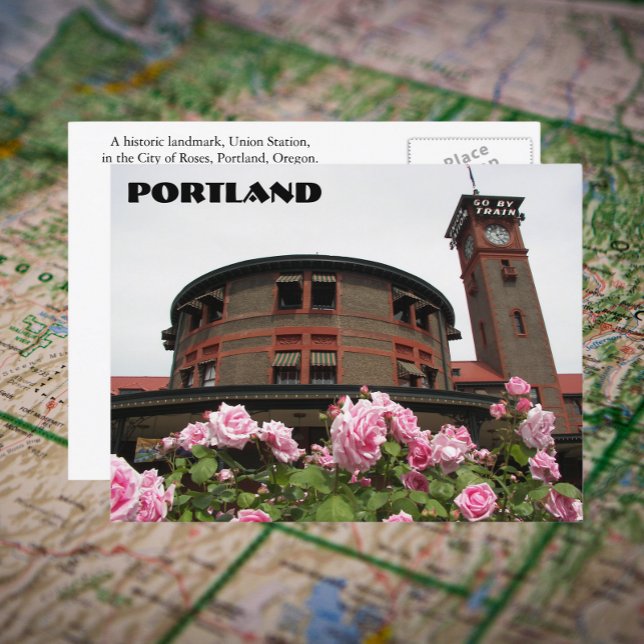 Portland Train Depot, Oregon Travel Photo Postcard (In Situ Map)