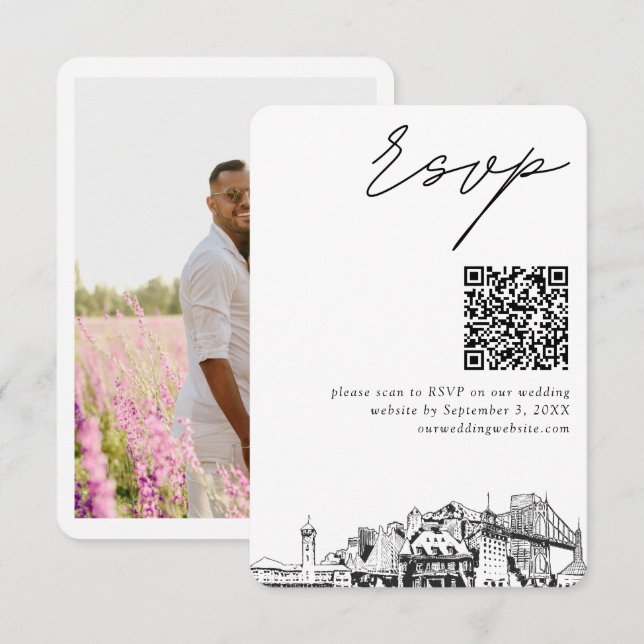 Portland Wedding RSVP QR Code Small Enclosure Card (Front/Back)