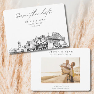 Portland Wedding Skyline Sketch Save the Date  Invitation
