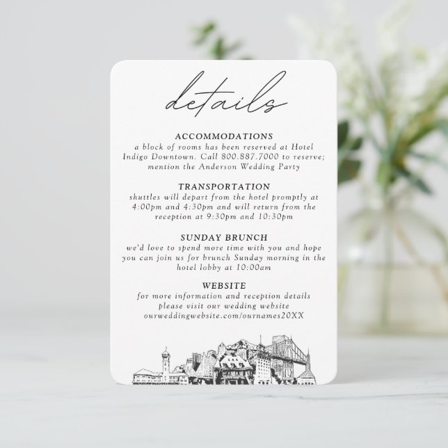 Portland Wedding Small Vertical Details Enclosure Card (Standing Front)