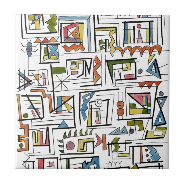 Portland-Whimsical Abstract Geometric Art Ceramic Tile (Front)