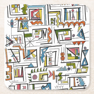 Portland-Whimsical Abstract Geometric Art Square Paper Coaster