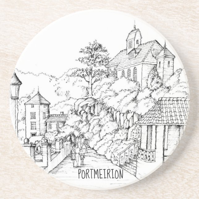 Portmeirion North Wales Pen and Ink Sketch Coaster (Front)