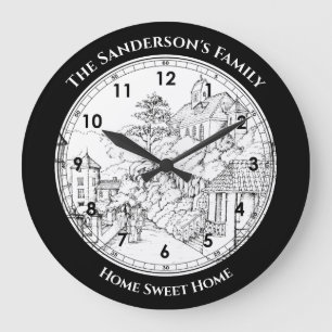 Portmeirion North Wales Pen and Ink Sketch Large Clock