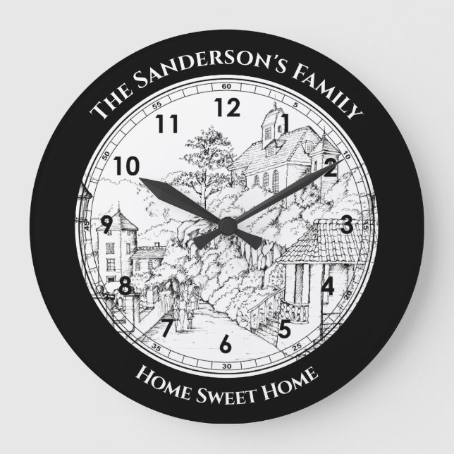 Portmeirion North Wales Pen and Ink Sketch Large Clock (Front)