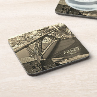 Porto bridge over Douro River, Portugal, sepia Coaster