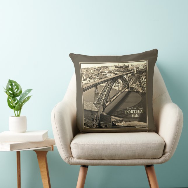 Porto bridge over Douro River, Portugal, sepia Cushion (Chair)