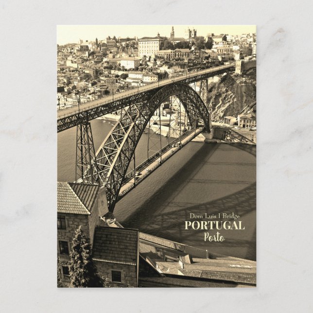 Porto bridge over Douro River, Portugal, sepia Holiday Postcard (Front)