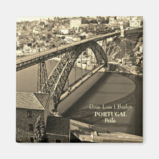 Porto bridge over Douro River, Portugal, sepia Magnet