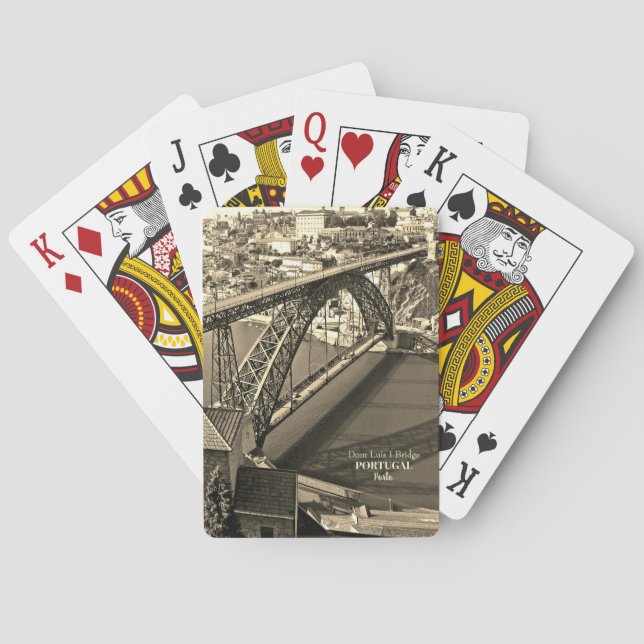 Porto bridge over Douro River, Portugal, sepia Playing Cards (Back)