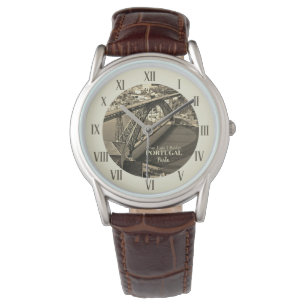 Porto bridge over Douro River, Portugal, sepia Watch