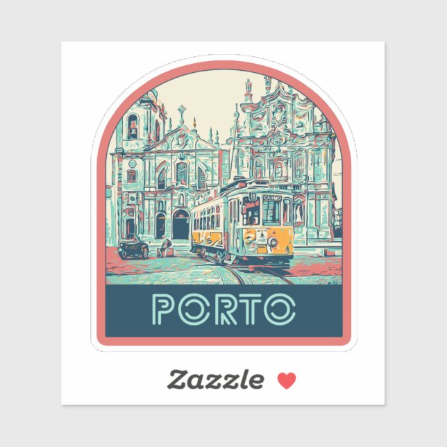 Porto city with tramway illustration Portugal (Sheet)