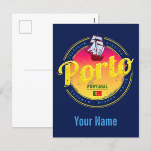 Porto in Portugal Ship Retro Sunset Vintage Holiday Postcard