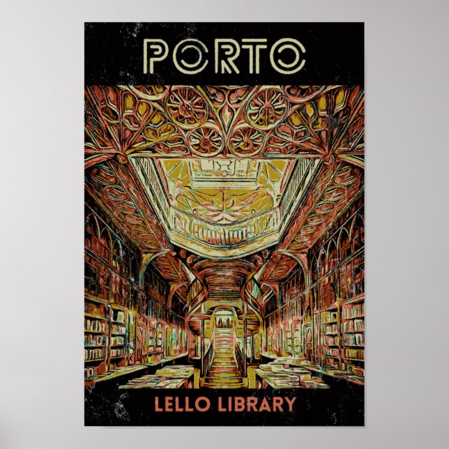 Porto Lello library illustration Portugal Poster (Front)