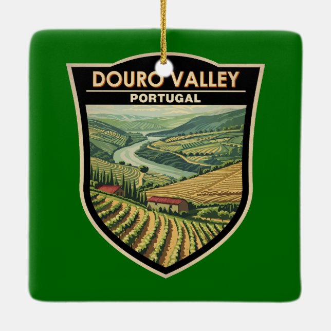 Porto Portugal Douro Valley Travel Art Emblem Ceramic Ornament (Back)
