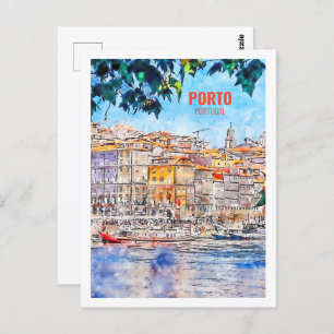 Porto Portugal Famous Travel Place Watercolor Postcard