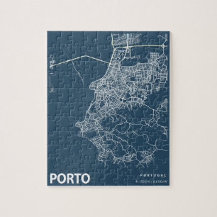 Porto Portugal Minimalist City Map Line Art Blue Jigsaw Puzzle