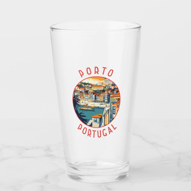 Porto Portugal Retro Distressed Circle Glass (Front)