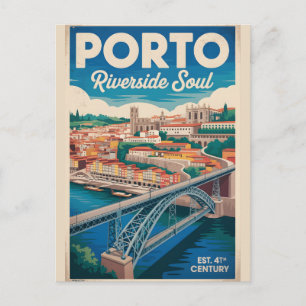 Porto Portugal Retro Skyline Cityscape Travel Postcard