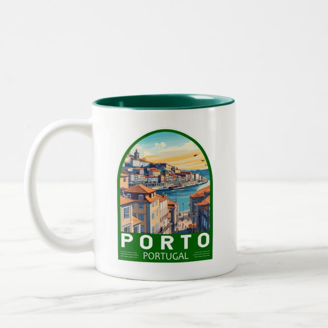 Porto Portugal Travel Art Emblem Two-Tone Coffee Mug (Left)