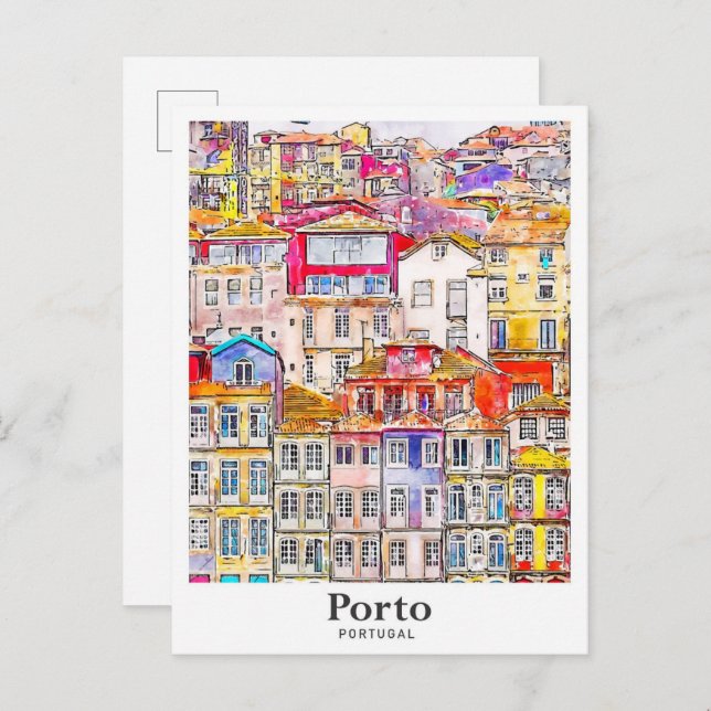 Porto Portugal Travel Watercolor Hand Drawn Postcard (Front/Back)
