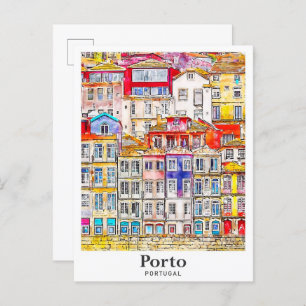 Porto Portugal Travel Watercolor Sketch Hand Drawn Postcard