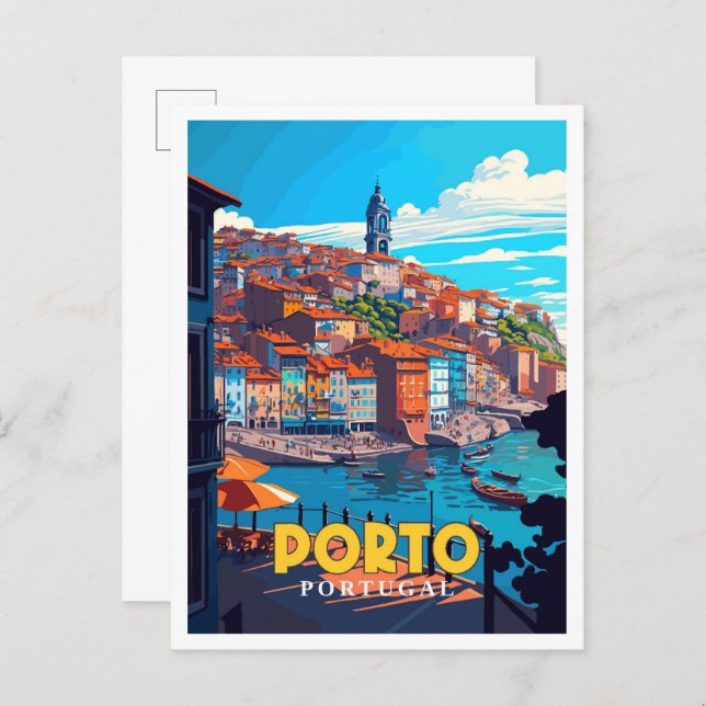 Porto Portugal vintage travel illustration Postcard (Front/Back)